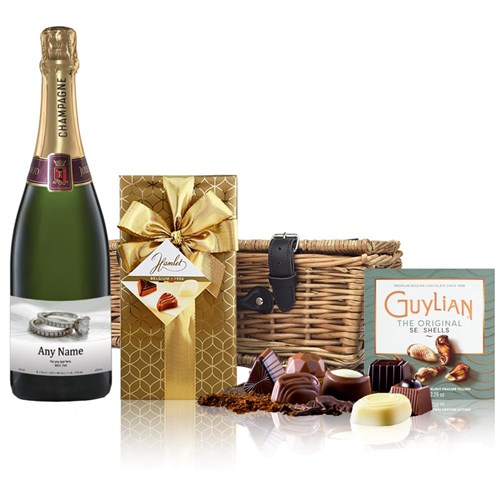 Personalised Champagne - Engagement Ring Label And Chocolates Hamper